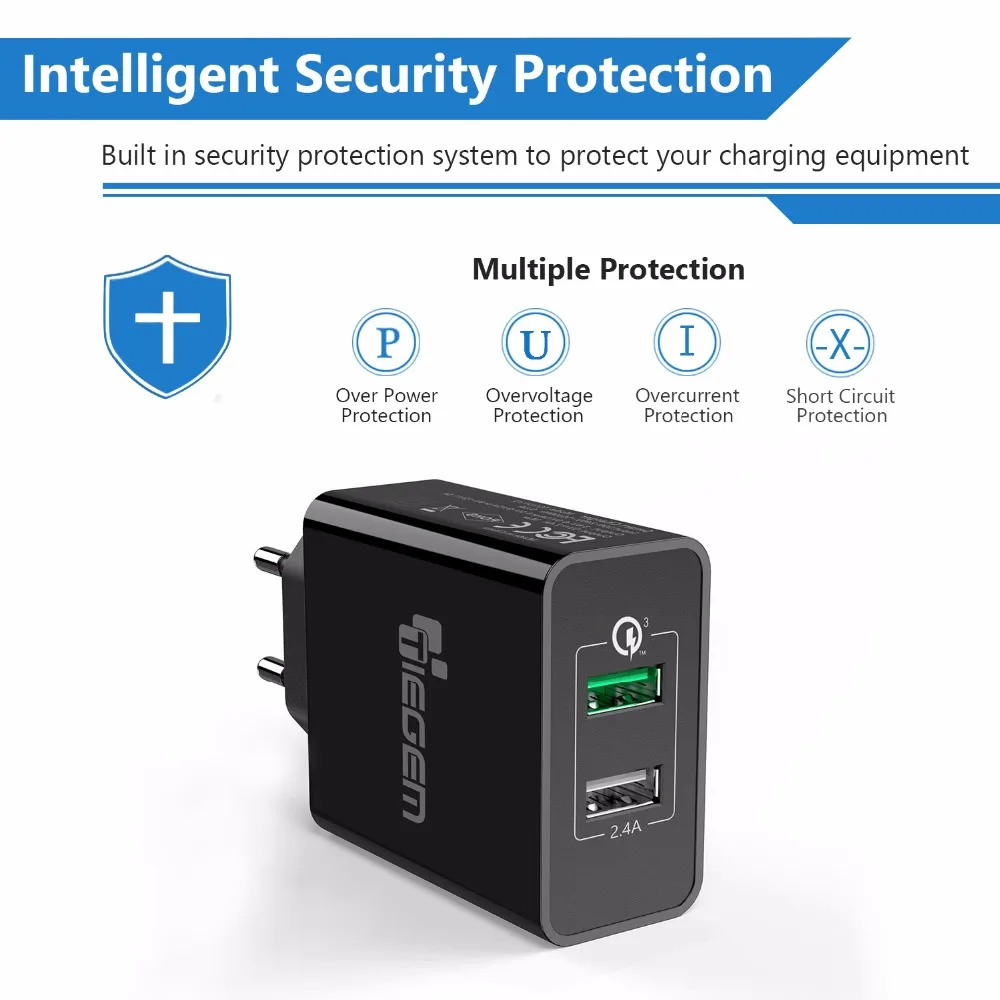 TIEGEM 30 Вт быстро Quick Charge 3 0 + 2.4A Dual USB универсальный мобильный телефон Зарядное