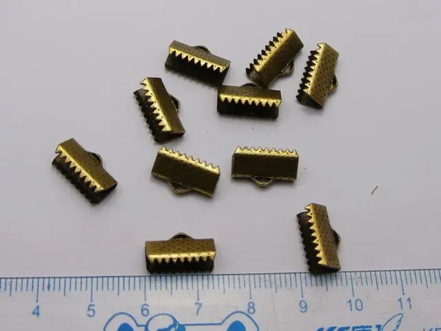 

100 Textured Bronze Tone Ribbon Necklace Cord End Caps Crimp Beads Tips 12X8mm