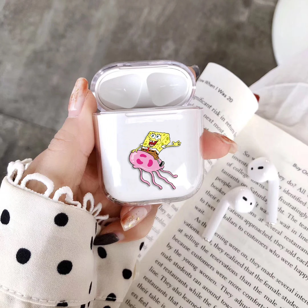 Чехол с милой губкой и звездами для Airpods airpod 2, прозрачные беспроводные наушники, Жесткий Чехол для наушников из поликарбоната
