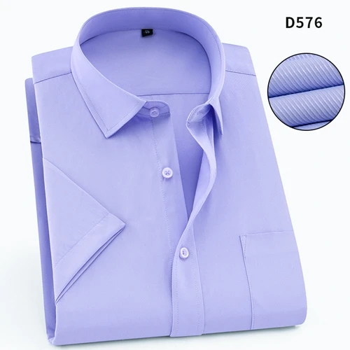 D576 twill purple Серый цвет сплошной твил с коротким рукавом формальные мужские рубашки Горячие летние легкие в уходе Популярные рабочие мужские рубашки с нагрудным карманом - Цвет: D576 twill purple