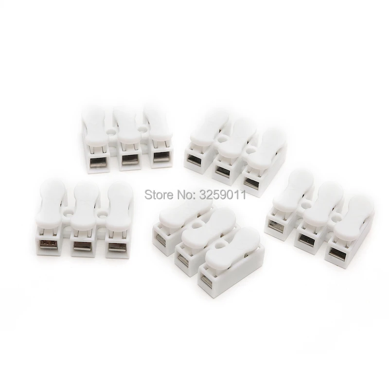 

100PCS 3 pin Spring Wire Connectors Electrical Cable Clamp Wiring Terminal Block CH 3 CH-3 Row Column Push Butt LED lamps