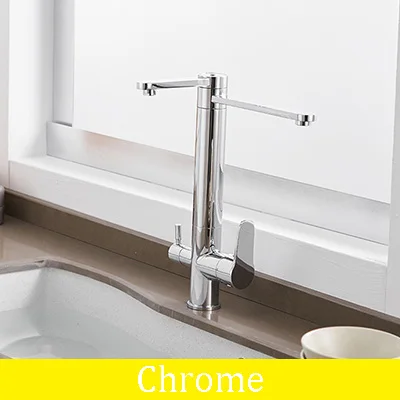 Chrome Черный кухонный кран 360 градусов вращения 3-х полосная кран с фильтром для воды цельный медный Кухня раковина кран Смеситель кран смеситель для ванной комнаты CF-0181L - Цвет: Chrome