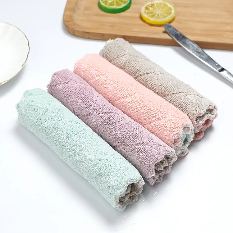 T 4pcs Absorbent Dish Cloth Kitchen Anti-grease Wipping Rags Tableware Household Cleaning Towel Soft Eco-Friendly Towels | Дом и сад