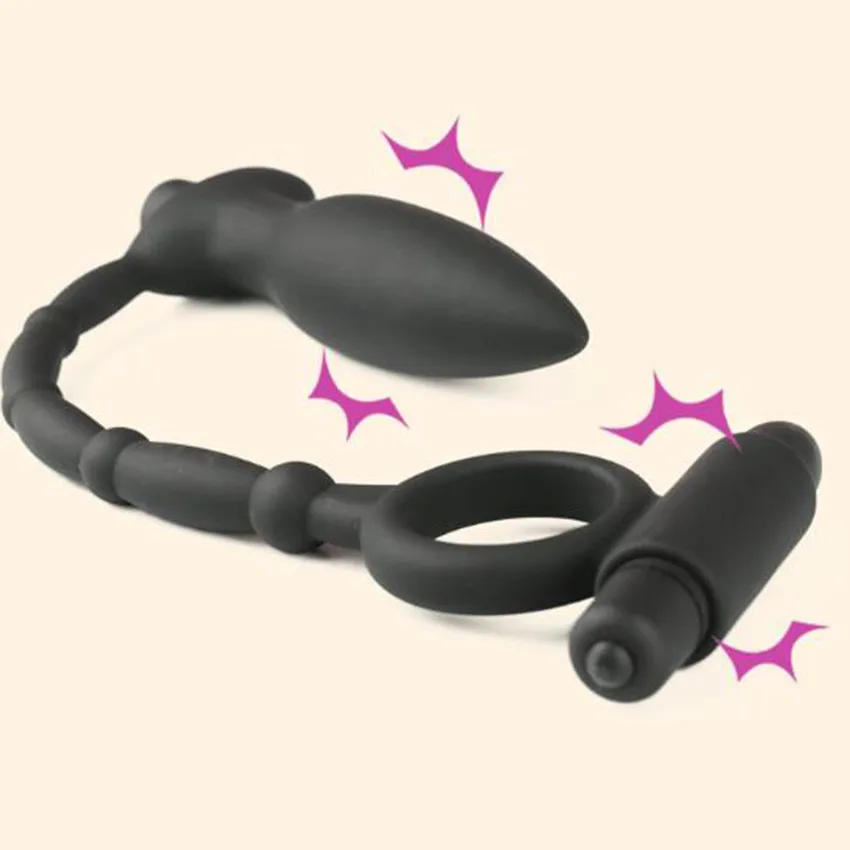 Vibrating Lock Penis Butt Anal Plug G-Spot Climax Silicone Male Prostate Massager Cock Ring Dual | Красота и здоровье