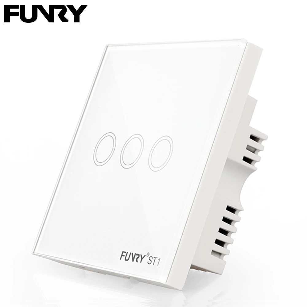 Funry ST1 3Gang UK Standard Smart Switch Remote Control/Touch Wall Lamp Panel Surface Waterproof Crystal Tempered Glass 170-240V |