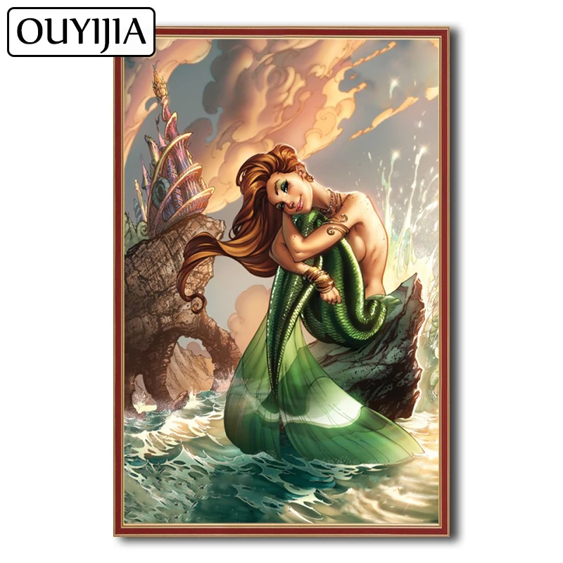OUYIJIA Русалка 5D Сделай Сам сирена Рыба животное мультфильм алмазная живопись