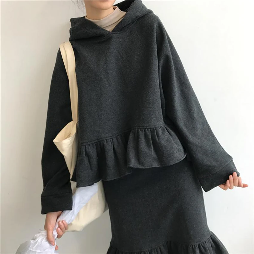 Новый осенне-зимний модный милый комплект из двух предметов с оборками женские