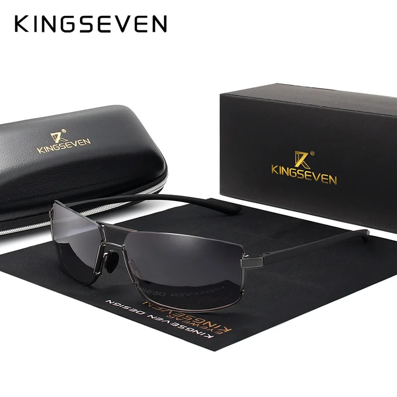 KINGSEVEN, фирменные дизайнерские солнцезащитные очки для мужчин, для вождения, квадратная оправа, солнцезащитные очки, мужские, классические, унисекс, очки Gafas - Цвет линз: Gun Gray