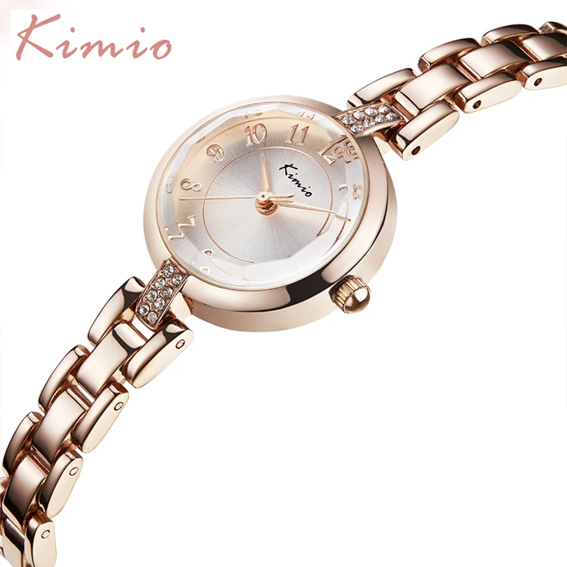 Мода 2017 г. Бренд KIMIO эксклюзивный бренд Кварц-часы женские часы для женщин золото