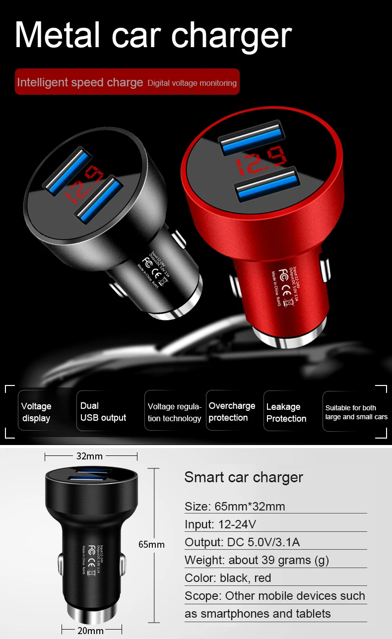 5v 3.1A 12V Dual USB Автомобильное зарядное устройство Вольтметр метр Led USB Автомобильное зарядное устройство адаптер питания розетка с молотком Безопасности Грузовик Мотоцикл