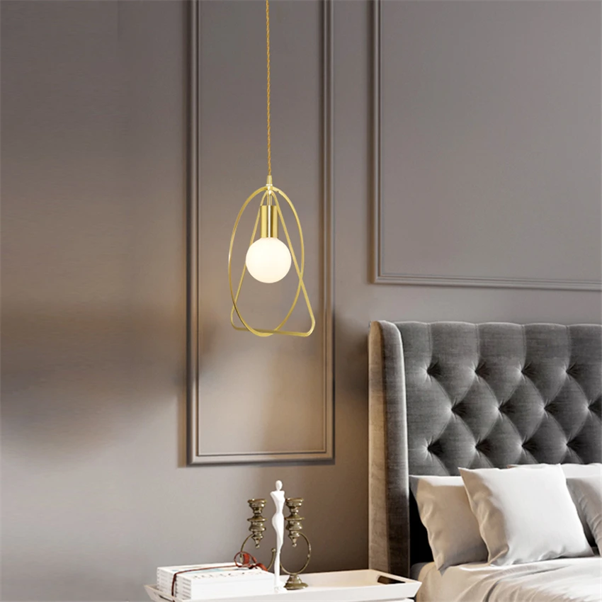 Nordic Geometric Modern Copper Line Pendant Lights Restaurant Table Long Strip Hanging Lamps Bar Bedside Dining Room Luminaires | Лампы и