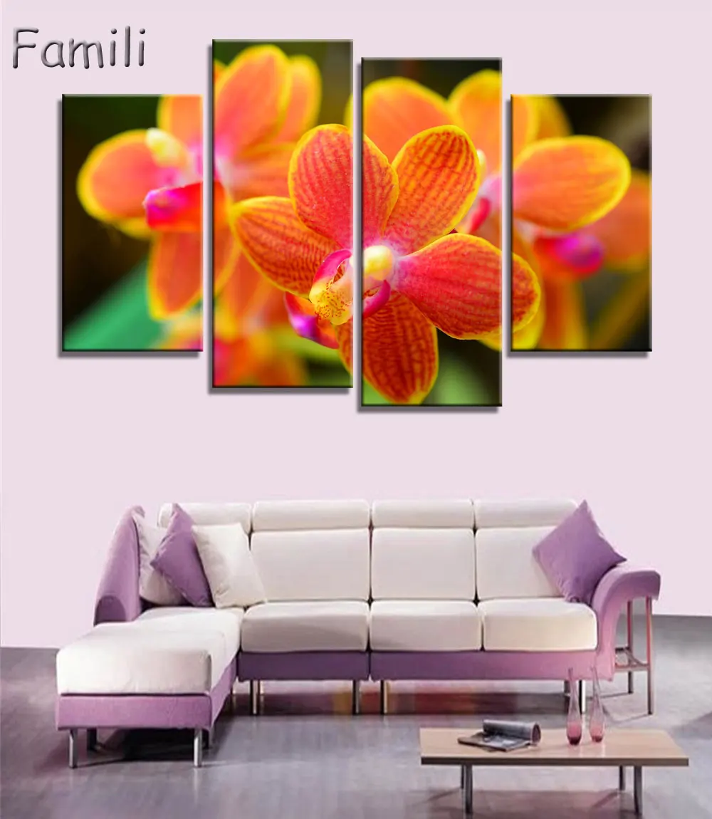 4 шт. настенные картины Орхидея|picture for living room|wall picturespurple orchids |