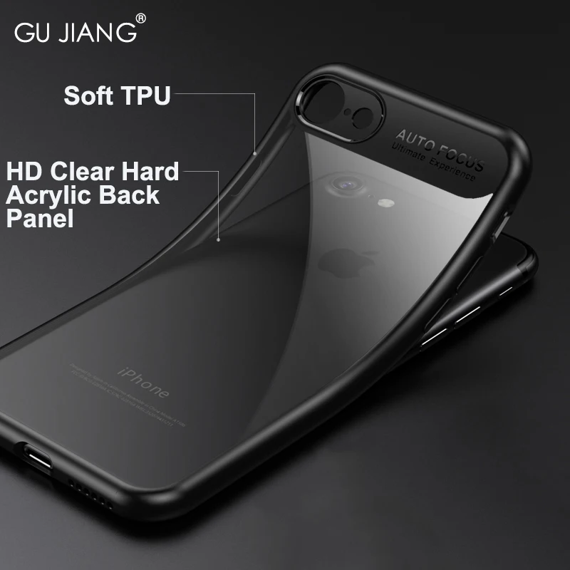 GU JIANG Роскошный натуральный HD прозрачный силиконовый защитный чехол для iPhone 8