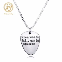 zhijia punk jewelry when words fail music speaks guitar pick lover pendant necklace alloy silver diy fashion jewelry gift