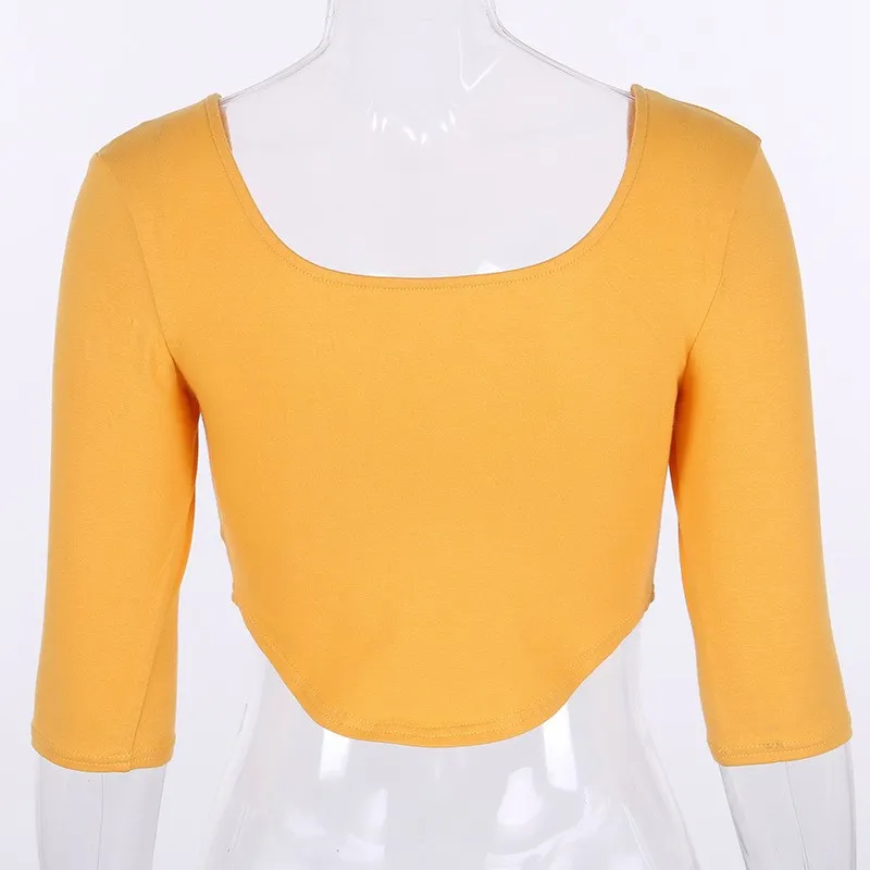 2019 Summer New Women Half Sleeve Casual Crop Top Sexy Fashion Square Neck Solid T-Shirt Collar Female Short Tee | Женские футболки и