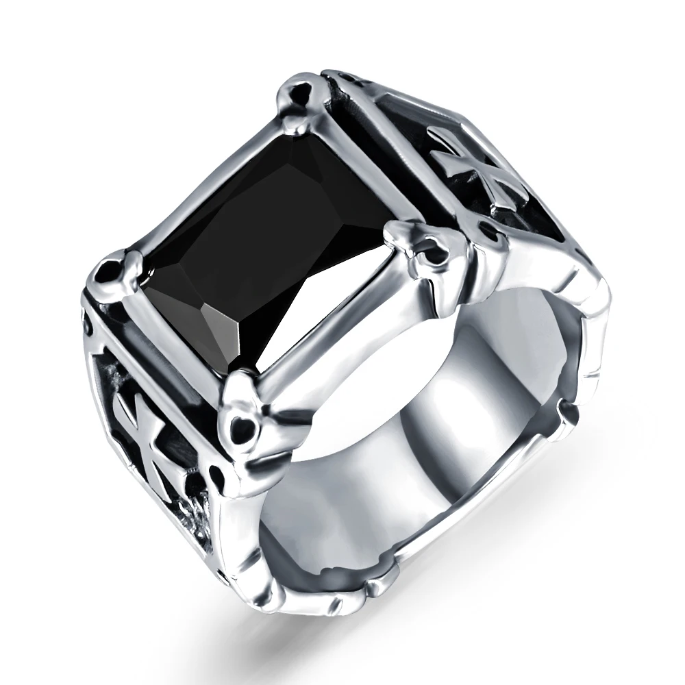 Men Rings Big Black/Red Precious Stones Ring Stainless Steel Man's Classic Cross Punk Jewelry TY470 | Украшения и аксессуары