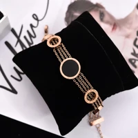yun ruo fashion black round letter bracelet woman chain gift rose gold color stainless steel jewelry never fade drop shopping