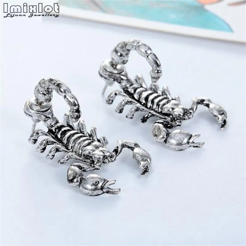 Punk Style Gothic 3D Animal Metal Scorpion Ear Stud Earrings For Men Women Harajuku Fashion Jewelry 1 Pair Brincos | Украшения и