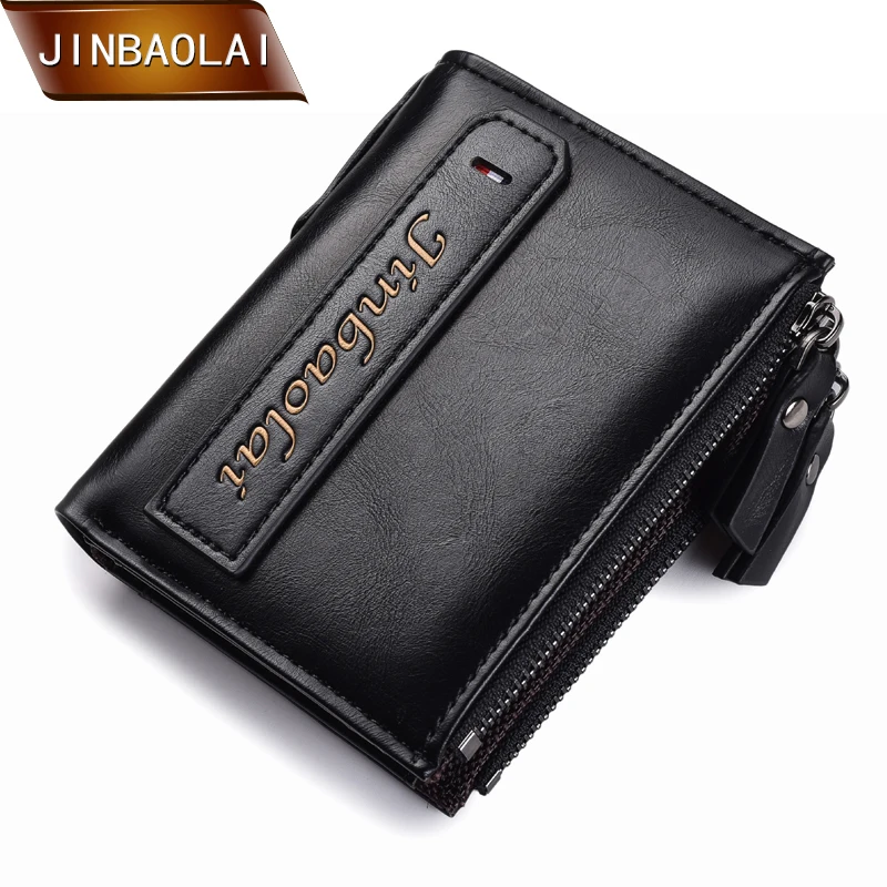Мужской кошелек JINBAOLAI многофункциональный на двойной молнии с карманом для монет