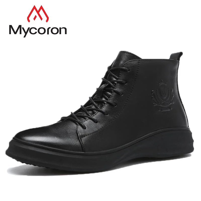 MYCORON 2018 мужские зимние теплые хлопковые кожаные ботильоны Мужская Роскошная