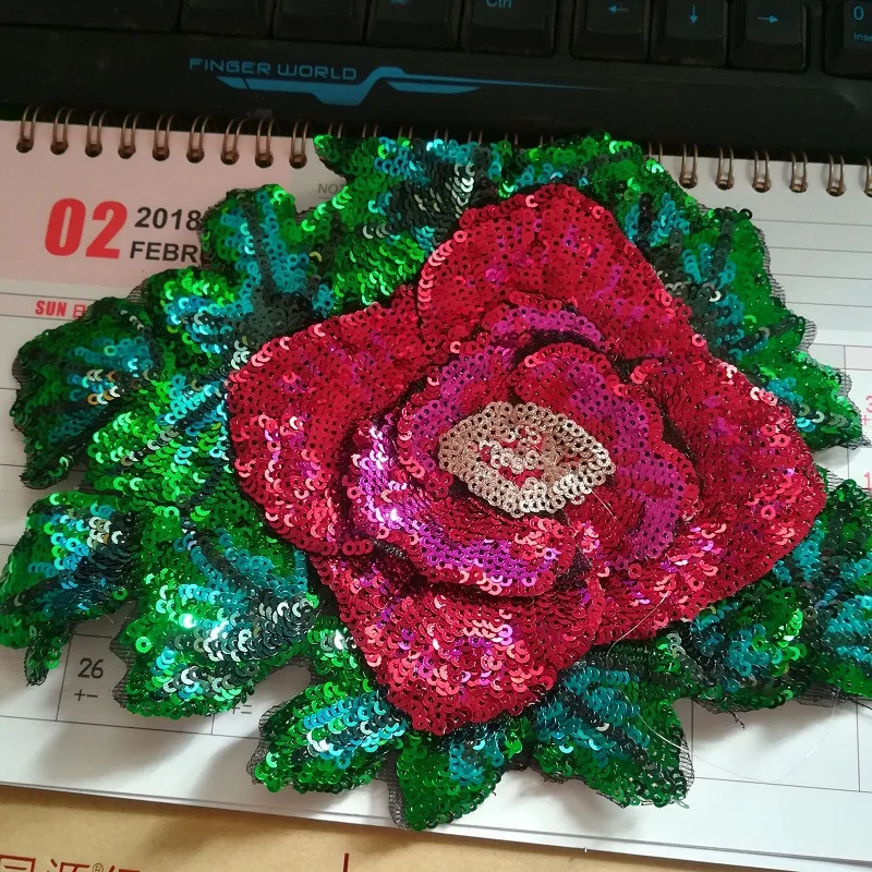 2 шт. оптовая цена большой размер красивые красные блестки цветочные нашивки