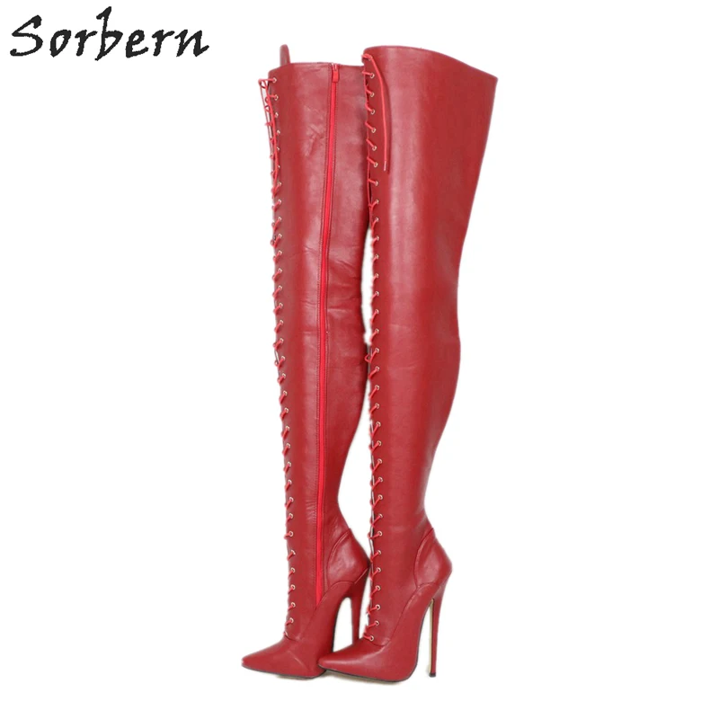 Ботинки женские винно-красные длина 85 см до бедра 18 | Обувь