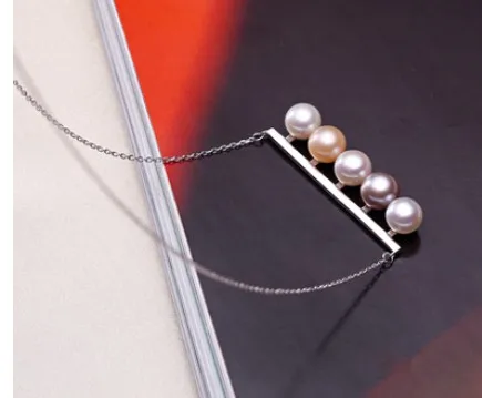 

S925 Japanese fresh water pearl pendant balance beam style necklace multi-bead necklace adjustable collarbone chain