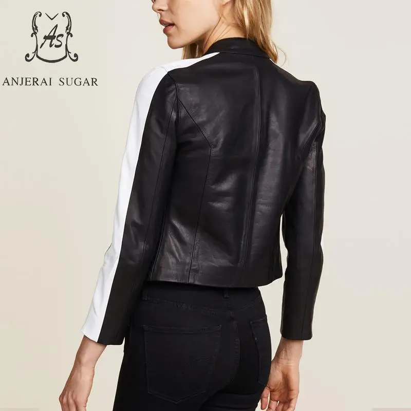 Куртка женская короткая из натуральной овечьей кожи мотоциклетный пиджак на