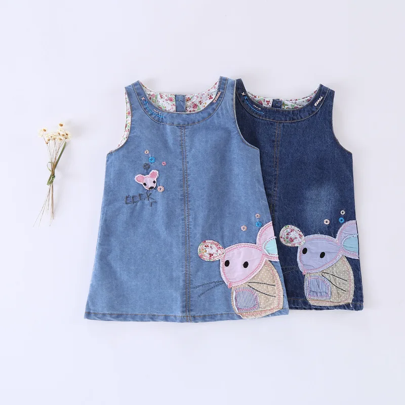 2019 летнее платье для маленьких девочек джинсовое с Минни Маус детское