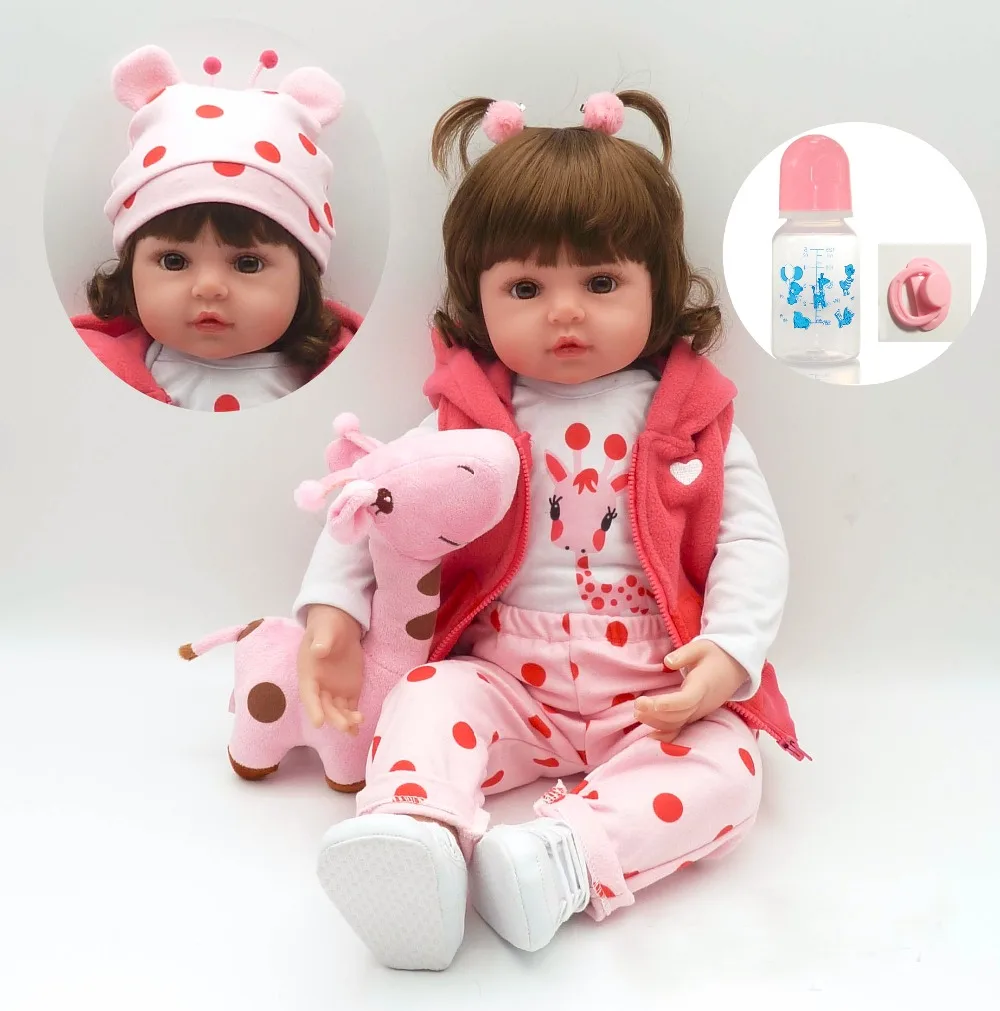 

Reborn Baby Doll 61cm Silicone soft Bebe Princess Girl with Cute mini giraffe gift and red vest clothes NPK brinquedos menina