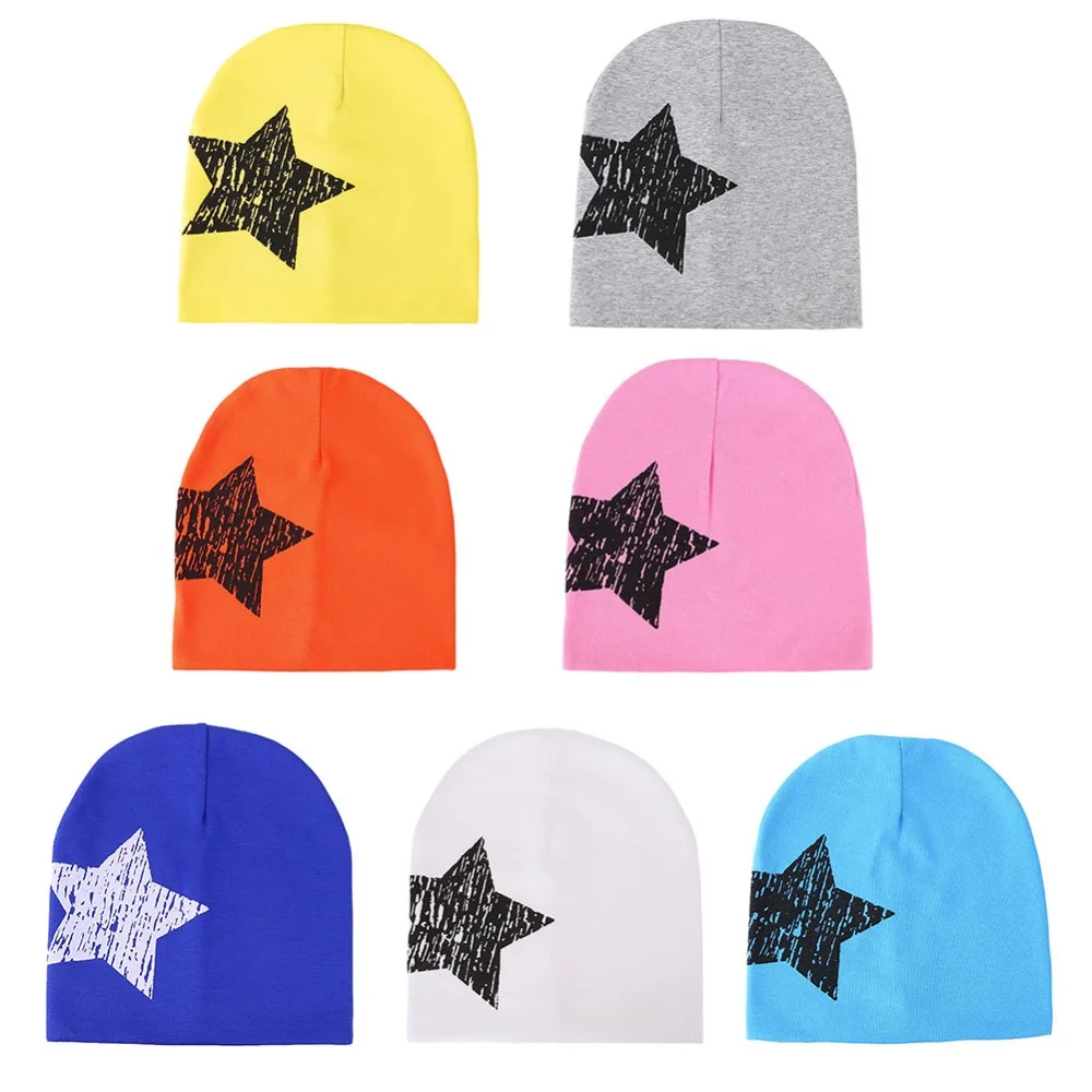 Autumn Winter Spring Cute Stars Print Baby Hat Girls Boys Caps Warm Soft Breathable Cotton Kids Beanie for 0-3T Children Wear | Детская
