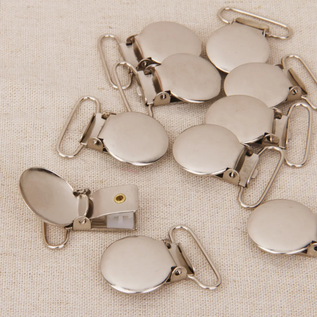 

10pcs Round Lead Free Suspender Bib Pacifier Dummy Clip Buckle Ribbon Sewing 1inch