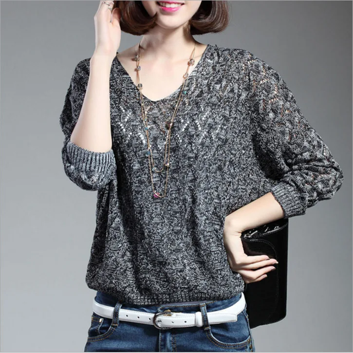 2018 autumn sweater women fashion knitted loose female pullovers jumper V neck long sleeve sexy pull femme | Женская одежда