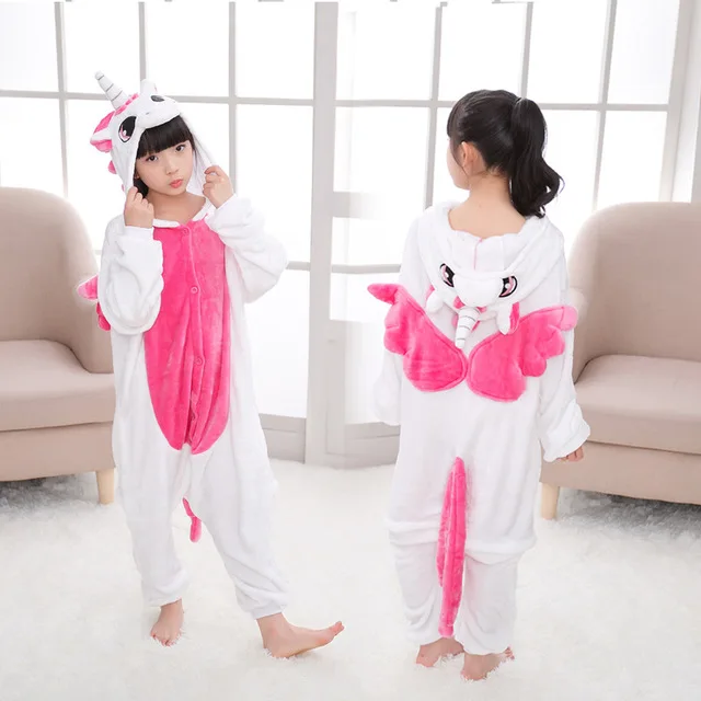 Rose Unicorn Kigurumi/пижамный комплект с единорогом; Детские Зимние теплые комбинезоны; детские пижамы для костюмированной вечеринки; фланелевые пижамы для мальчиков и девочек; комплект одежды для сна с животными - Цвет: Rose Unicorn