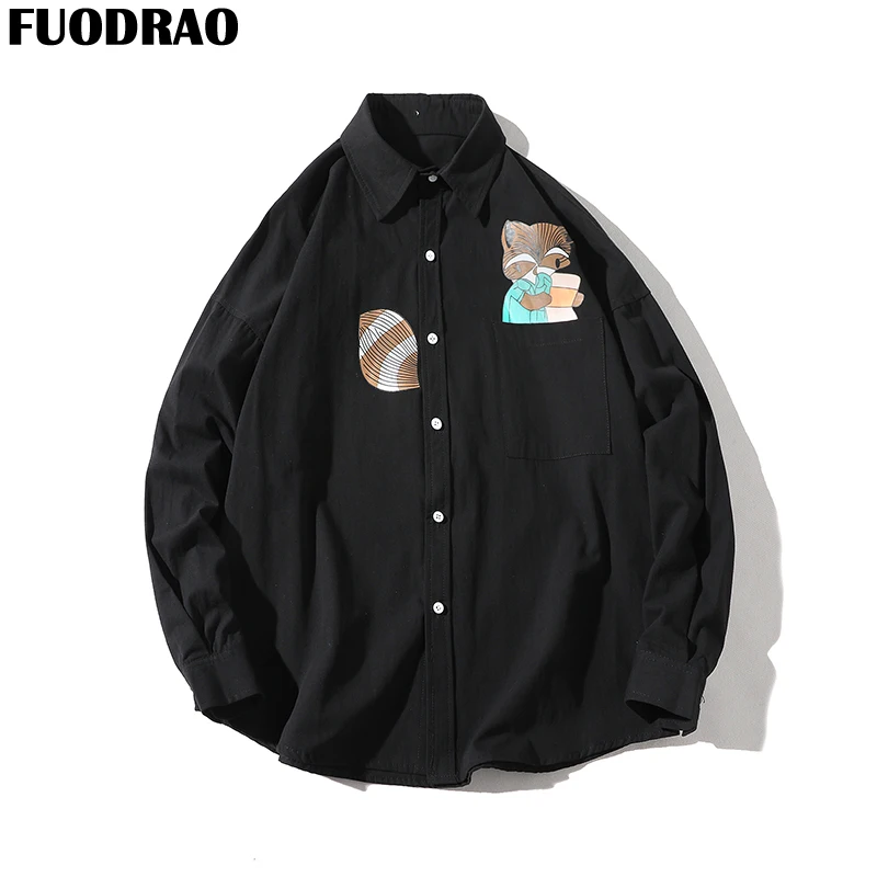 Рубашка FUODRAO Мужская с модным принтом в стиле хип хоп|Повседневные рубашки| |