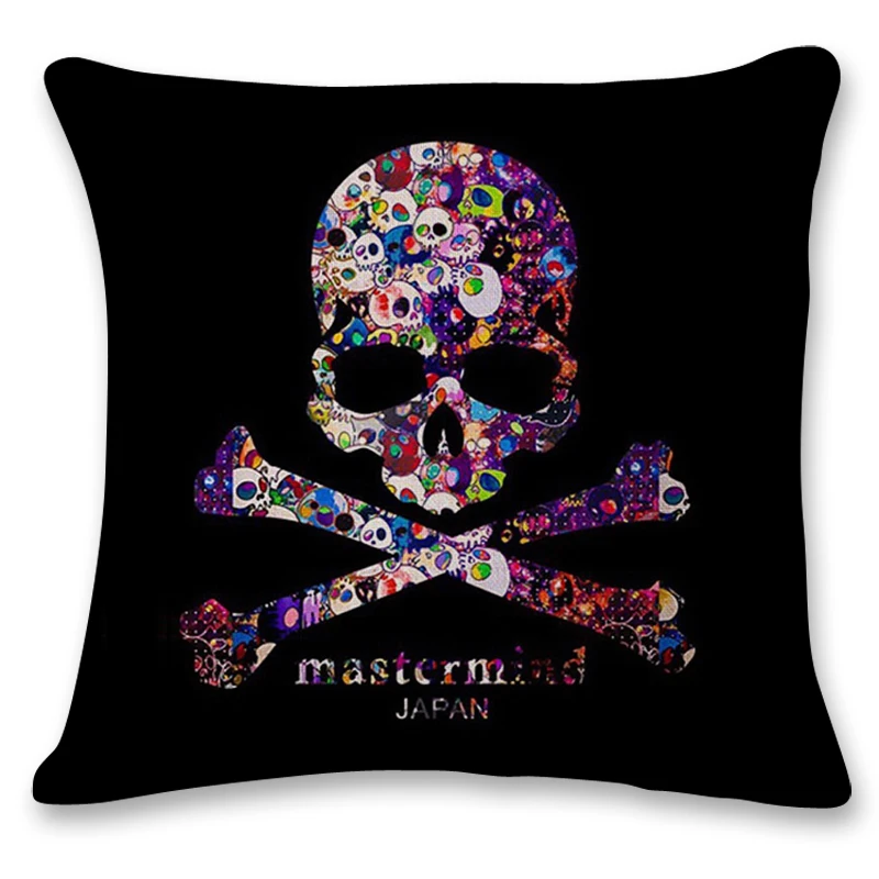 ПОДУШКА ДЛЯ ОПОРЫ ПОЯСНИЦЫ ОФИСНОГО КРЕСЛА С ЕВРОПЕЙСКИМИ И АМЕРИКАНСКИМИ КАРТУННЫМИ ЧЕРЕПАМИ, ФОТОКАСТОМИЗИРОВАННАЯ, НА ЧЕХЛЕ ИЗ ЛЬНА С ПЕЧАТЬЮ.