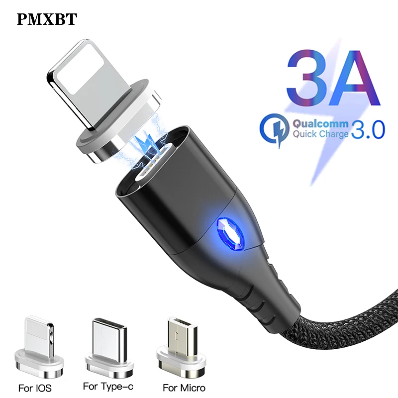 Магнитный кабель Micro usb type C для iPhone осветительный кабель samsung S7 Xiaomi Redmi Note 7 1M 3A Быстрая зарядка зарядное устройство телефонный кабель