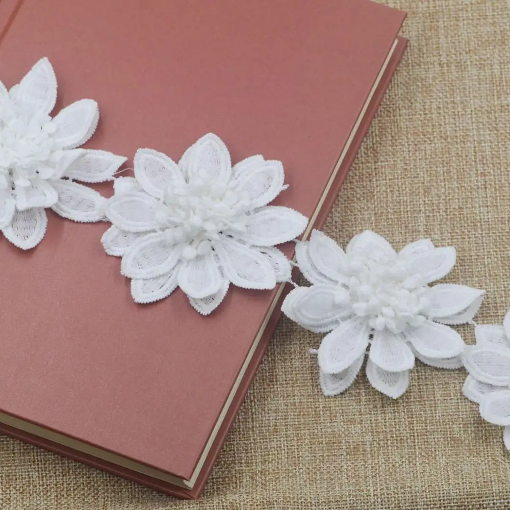 KALASO 8 шт. красивый белый цветок с бутонами вышитые кружевные края Отделка лентой
