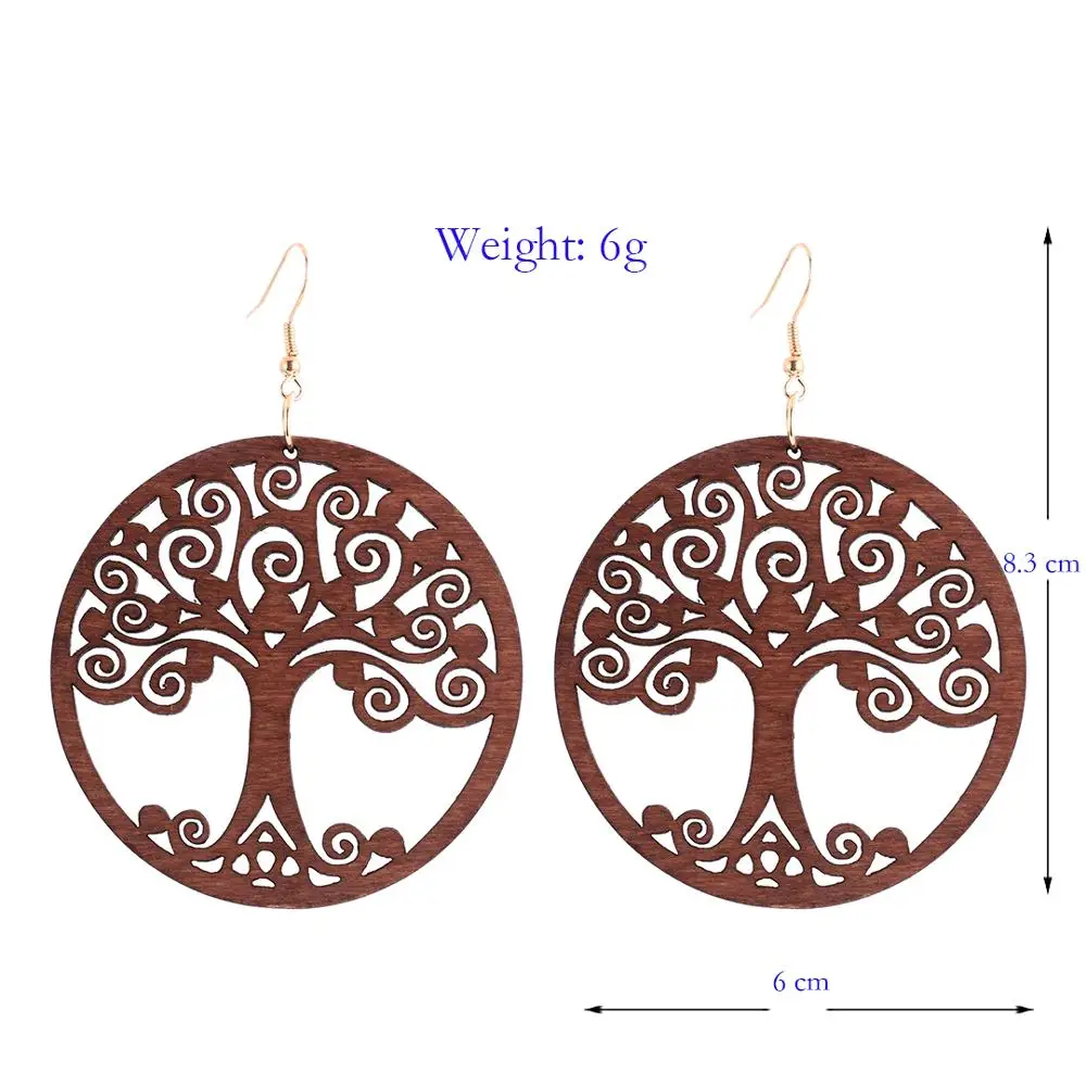 Модные круглые деревянные серьги подвески для женщин в этническом