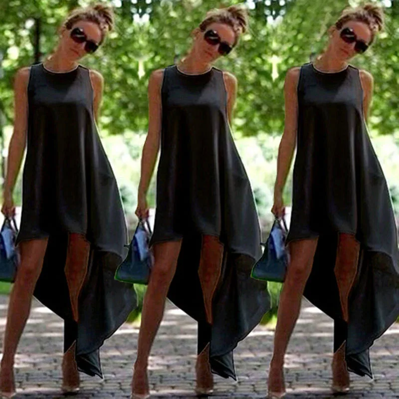 Новое Сексуальное Женское платье с ласточкиным хвостом летнее однотонное без