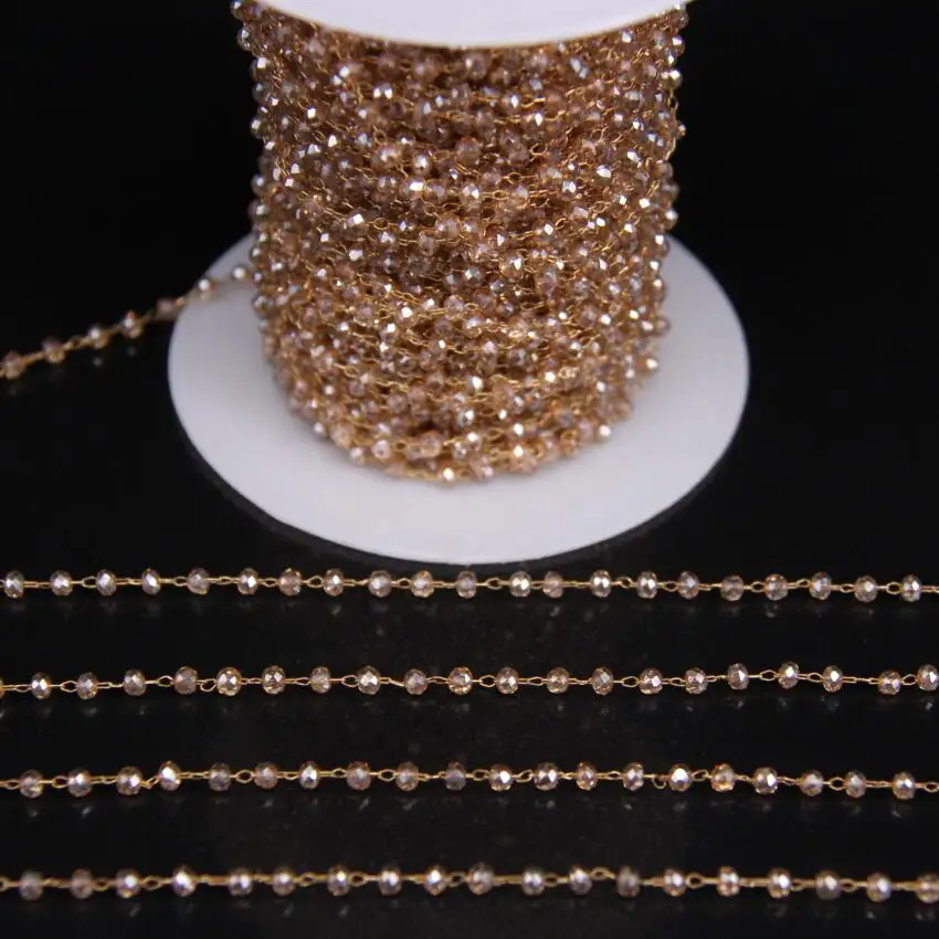 Стеклянные бусины цвета шампанского латунная проволочная обернутая цепь