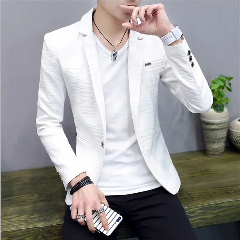 

Spring and Summer Male Thin Handsome Personality Pure Color Leisure Blazertrend Male Fashion Cultivate One's Morality Blazer