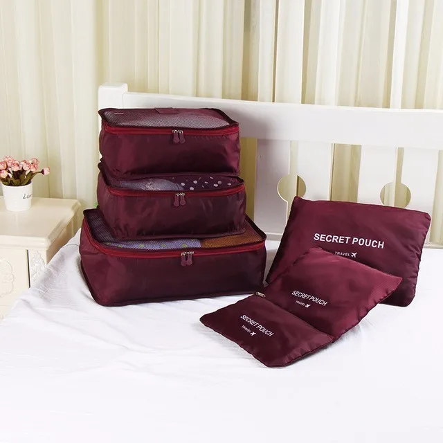 Wine red 6 шт./компл. высокое качество ткань Оксфорд Дорожная Сетчатая Сумка в сумке багажный Органайзер Упаковка куб Органайзер одежда дорожные аксессуары - Цвет: Wine red
