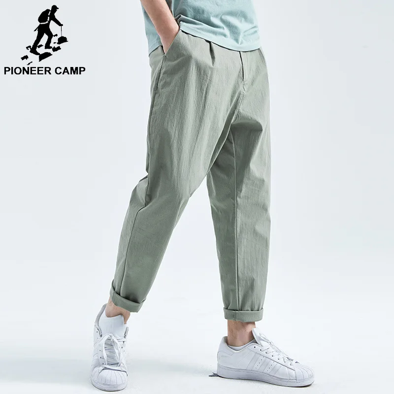 Pioneer Camp simple Casual Men Pants Cotton Slim Straight Trousers Fashion Loose Solid Black/light Green Male AXX901032 | Мужская одежда