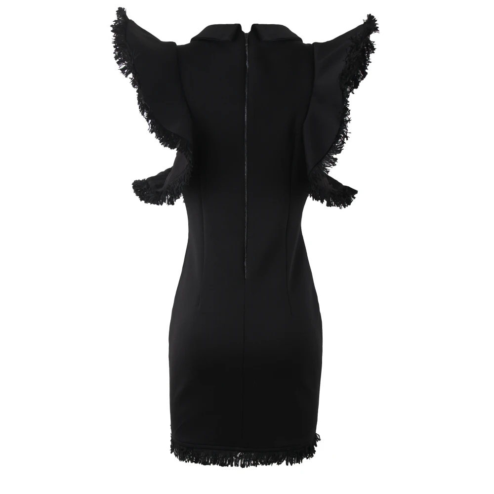 KLEEZY Party Vestidos Verano знаменитости платье пикантные черные сапоги без рукавов оборками кисточкой мини-платья вечерние клуб BY910