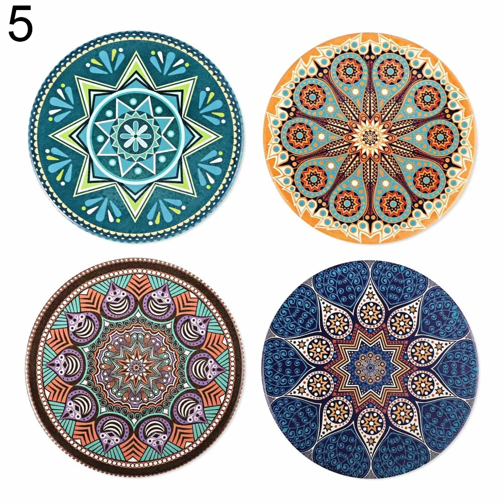 Mixed Color 4 шт круглая Абсорбирующая керамическая каменная Подставка под кружку с рисунком с пробковой спинкой в богемном стиле термостойкие подставки под чашки мат чашка стеклянная накладка - Цвет: Mixed Color