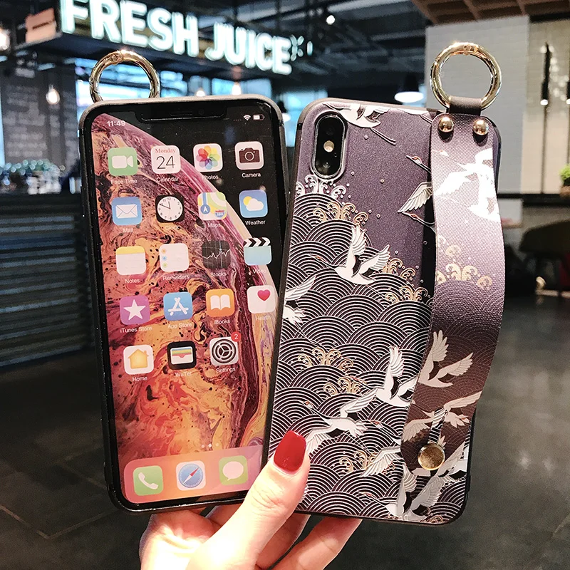 Coque держатель телефона чехол для iphone 8 7 6s 6 Plus силиконовый браслет кран крышка Капа