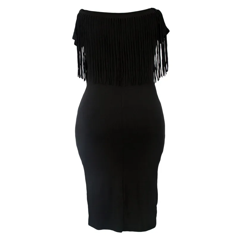 Розовый Черный Коротким Рукавом Fringe Топ Плюс Размер Платья Новый год Slash Шеи