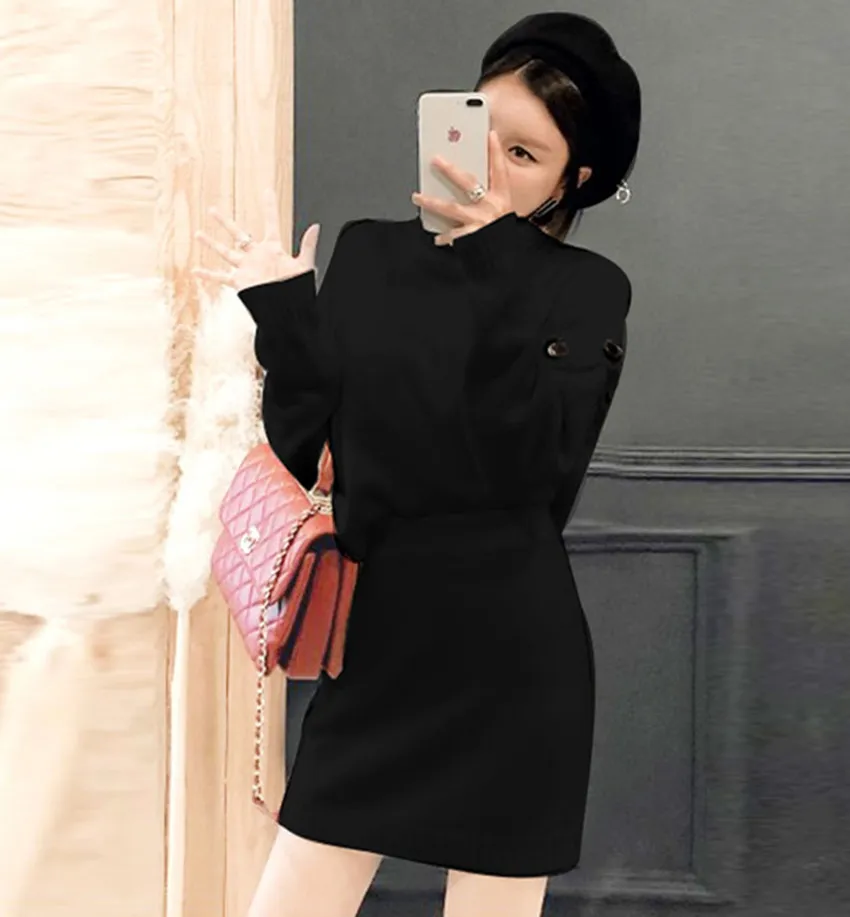 HAMALIEL Turtlenek/Зимний женский вязаный комплект из 2 предметов 2018 красный Свободный