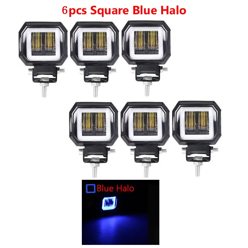 6pcs square blue 7D 3 дюймов угол объектива светодиодный рабочий светильник, круглая, квадратная, Портативный Точечный светильник s внедорожный грузовик Вождение машины лодки мотоцикла ATV 12V 24V Угол Глаза - Цвет: 6pcs square blue